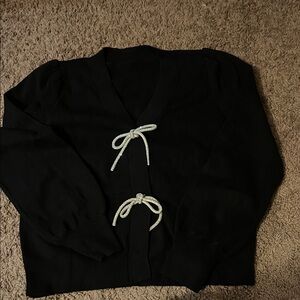 Black Sweater with Bow Accents
